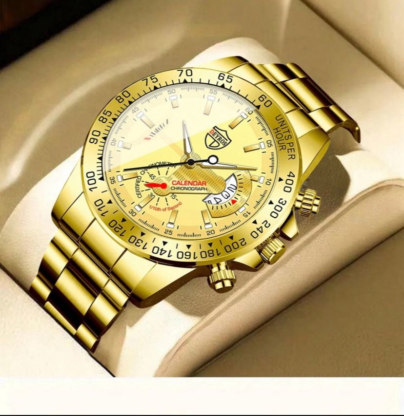 Deyros Fashion Men Watch Golden Dial Date Watch for Men Business Casual Watch