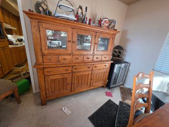 Wooden Cabinet glass doors hutch vintage wood