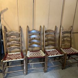 Set Of Four Rustic Antique Chairs