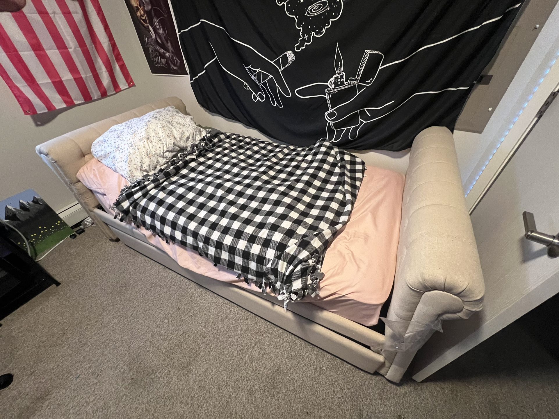 Twin Bed Frame With Trundle, Both Mattresses