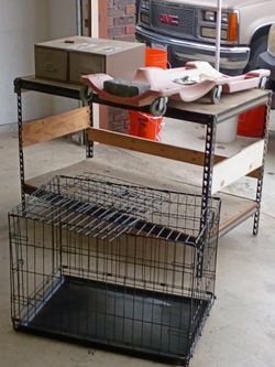 Workbench Or Storage Table Car Creeper And Medium Sized Dog Cage