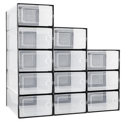 12 Pack Stackable Shoe Storage Boxes Clear Plastic Shoe Organizer for Closet Sneaker Boxes with Lids Under Bed Shoe Storage Containers For Entryway Cl