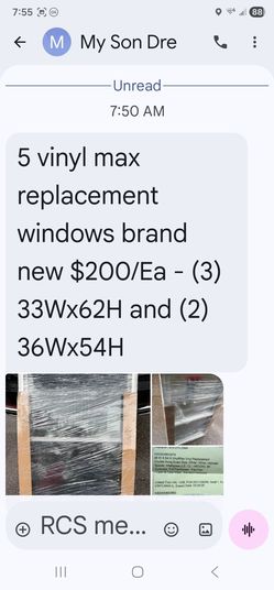 Brand new 5 vinmax replacement windows 3 33 3 wide times 62 height and 236.Why times 54 height?All five are brand new action a thousand for all five o