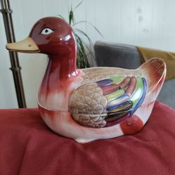 VINTAGE FITZ and FLOYD Marked 1982 Ceramic Duck 12”  CANDY COOKIES.SOUP.ANYTHING