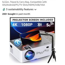 Native 1080p  Projector With Wifi And Bluetooth. Pericat 4k Supported 230 ANSI Outdoor Movie Projector With 100" Screen 