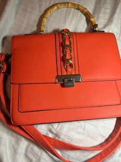 Aldo Orange Structured Handbag with Bamboo Handle