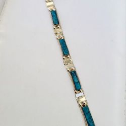 Sterling Silver Turquoise Navajo Inlaid Link Bracelet
