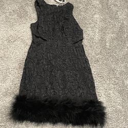 NWT Boohoo Size S Black Dress With Fur Trim