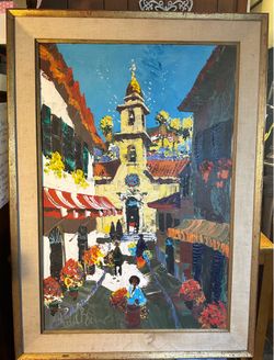 Vintage Paul Blaine Henrie signed Original “View of the Church at Puerto Vallarta”, Palette Knife? ,  24 x 36, Best Offer