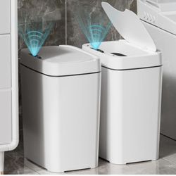 2.7 Gal Touchless Motion Sensor Trash Cans – Slim & Waterproof (White)