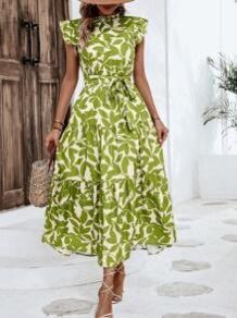 Light Green Print Summer Dress - XL