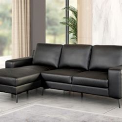 Brand New Black Leather Modern Style Sectional Sofa 
