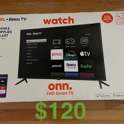 Onn Smart TV 43 Inch Roku 1080P Brand New Sealed In Box. PRICE IS FIRM. CASH ONLY. NO TRADES. For pickup in Carrollwood (near intersection of Bearss A