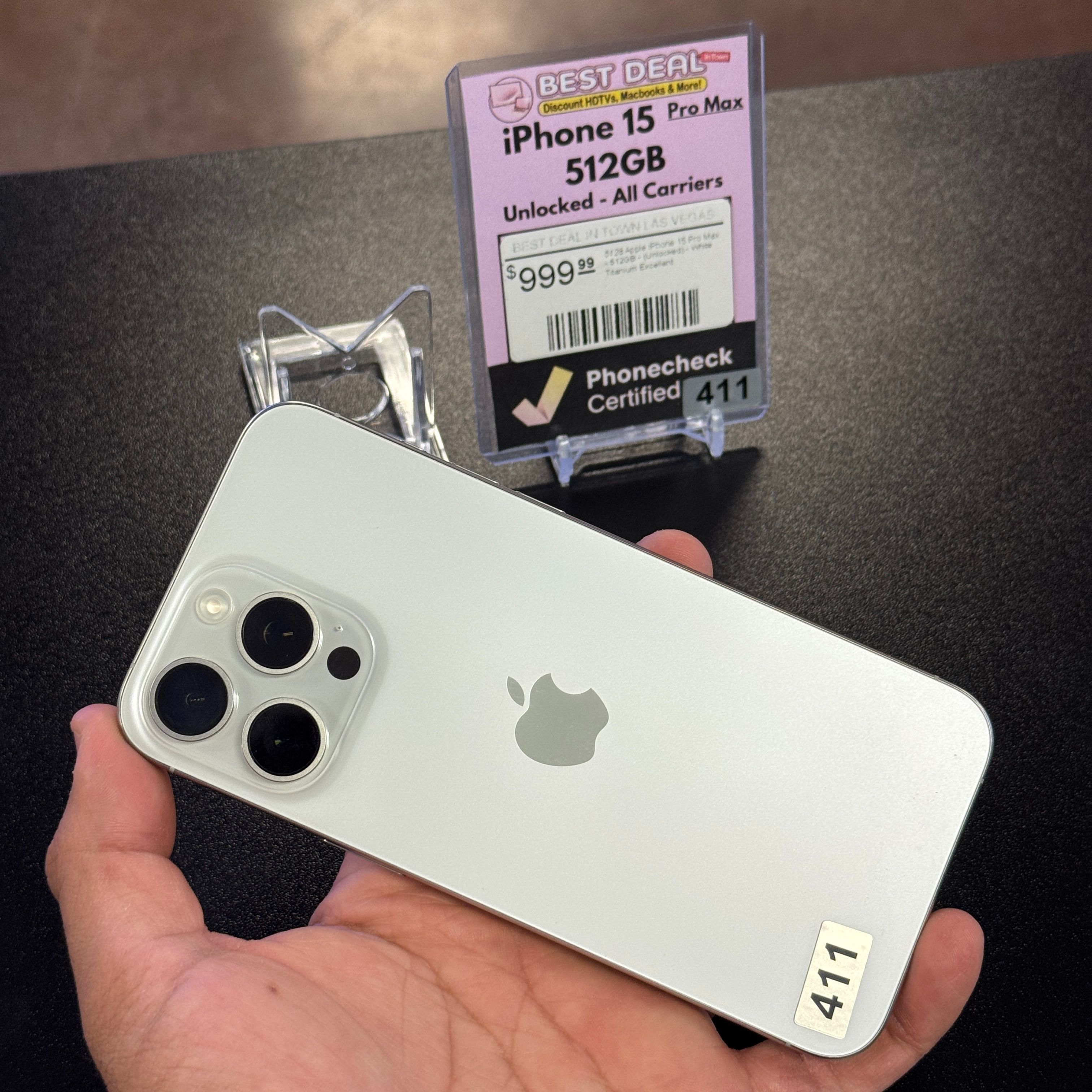 Apple iPhone 15 Pro Max (512GB, Unlocked) White Titanium Excellent