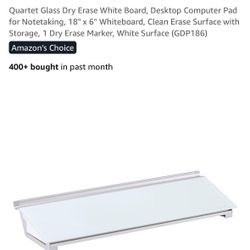Quartet Glass Dry Erase White Board Desktop Computer Pad for Notetaking, 18" x 6" Whiteboard, Clean Erase Surface with Storage, 1 Dry Erase Marker