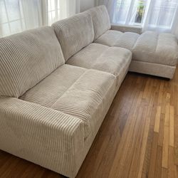 New 3 Piece Corduroy Sectional.  Beige Or Grey.  127 X 66.  Free Delivery!