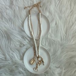 THREE white/gold beach theme fabulous layered necklaces