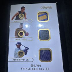 Stephen Curry Mike Tyson, King Griffey triple gym relic numbered