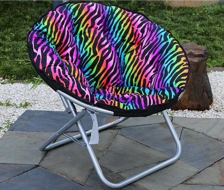 Faux Fur Foldable Rainbow Zebra Girls Saucer Chair