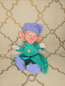 Dopey Plush Doll 1993 Mattel Disney Snow White & Seven Dwarfs Eyes & Ears Wiggle