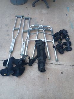 Knee brace, crutches