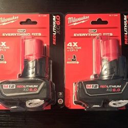 NEW 2 pcs for milwaukee 48-11-2460 m12 redlithium xc 6.0 extended capacity battery pack