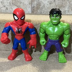 Marvel Spiderman & Hulk 10” tall posable figure set of 2 Spidey & friends