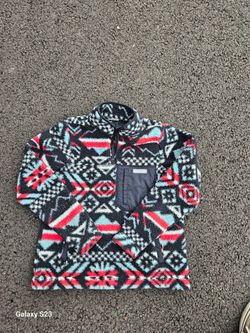 Columbia Fleece Pullover Mens Medium Aztec Tribal Print 1/4 Snap Pocket Jacket
