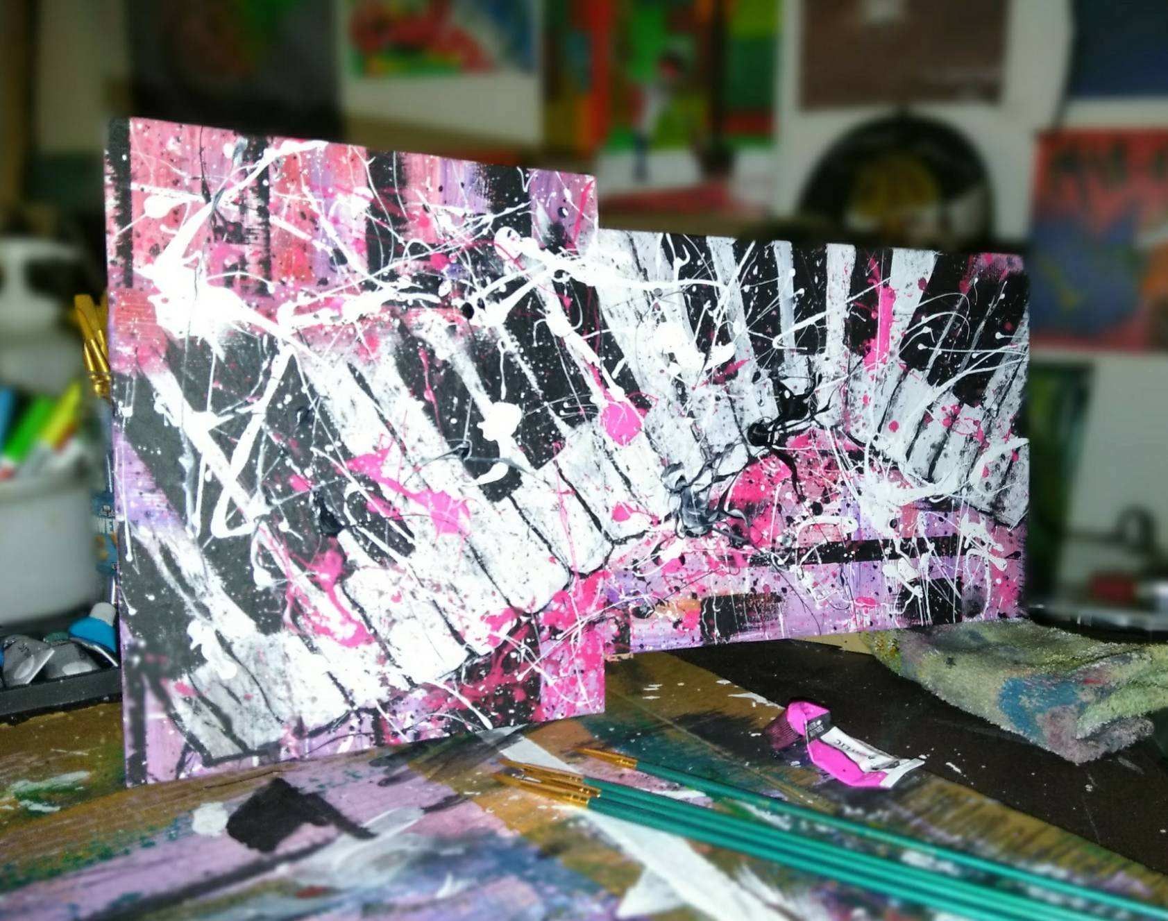 $25 Piano in pink abstract acrylic painting