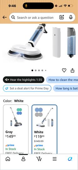 iDOO Electric Cordless Spin Mop, Electric Mops for All Floor with Sprayer & LED Headlight, Quiet Self Propelled, Water Tank 4 Replaceable Heads