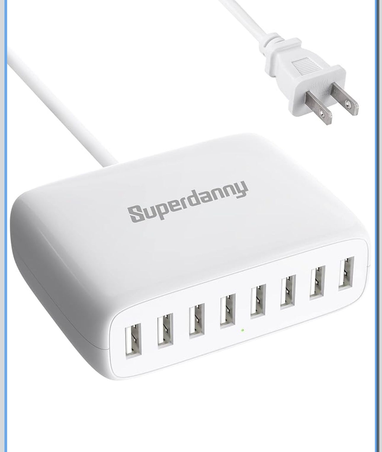 USB Charger Station, SUPERDANNY 8-Port Desktop Charging Station for Multiple Devices, Compatible with iPhone 11/X/Xs/Max/XR/SE/8/Plus, iPad Pro/Air/Mi