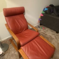 IKEA Poang Leather Chair and Ottoman