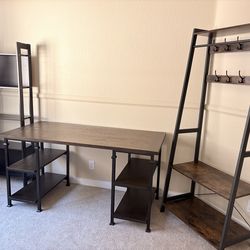 3-Piece Industrial Home Office Set (Desk, Bookshelf, Hall Tree) - Willing to Sell Individually