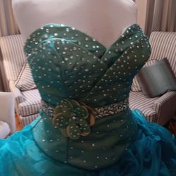 tealgold quinceañera dress 