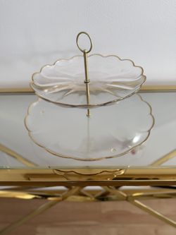 2 Pcs Footed Gold Glass Cake Stand