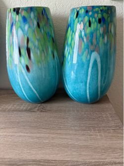 Turquoise, green, blue, white, black vase