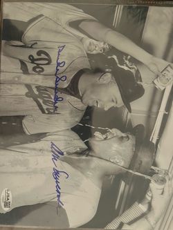 Duke Snider and Don Newcombe Dual Signed Baseball 8x10 Photo JSA Authenticated