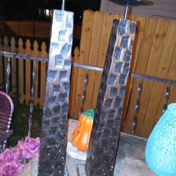 Tall Wood And Metal Candle Holders 