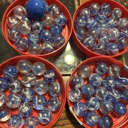 60 Iridescent Marbles With Royal Blue Swirls