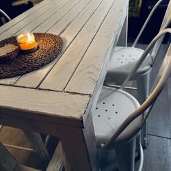White Distressed Farm Style High Table