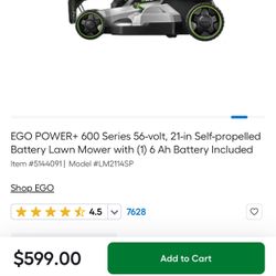 EGO POWER+ 600 Series 56-volt, 21-in Self-propelled Battery Lawn Mower with (1) 6 Ah Battery Included