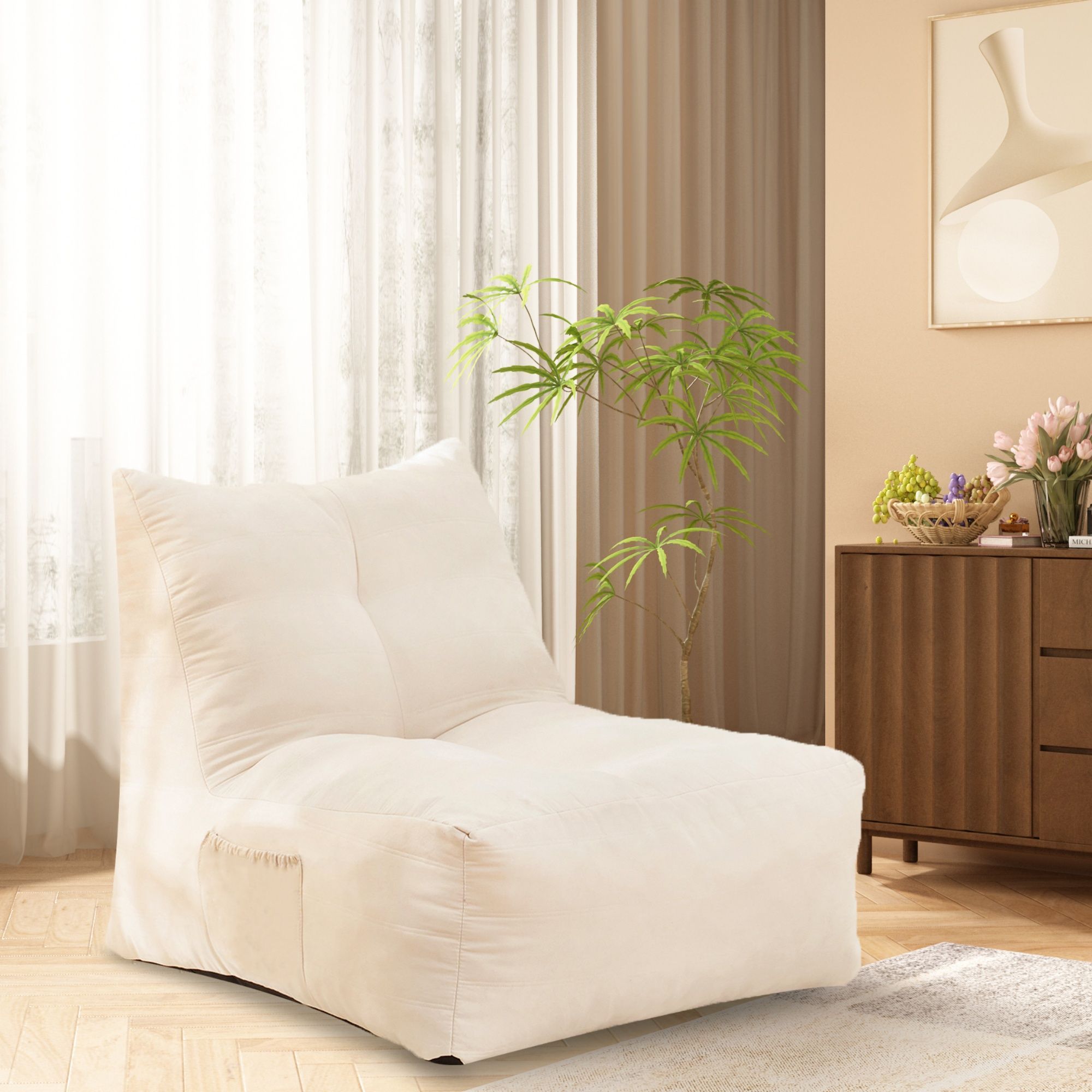 Bean Bag Chair, Cozy Lazy Sofa, Inflatable Floor Beanbags Filled with High-Density Foam, Memory Foam Bean Bag for Living Spaces, Bedrooms, and Workspa