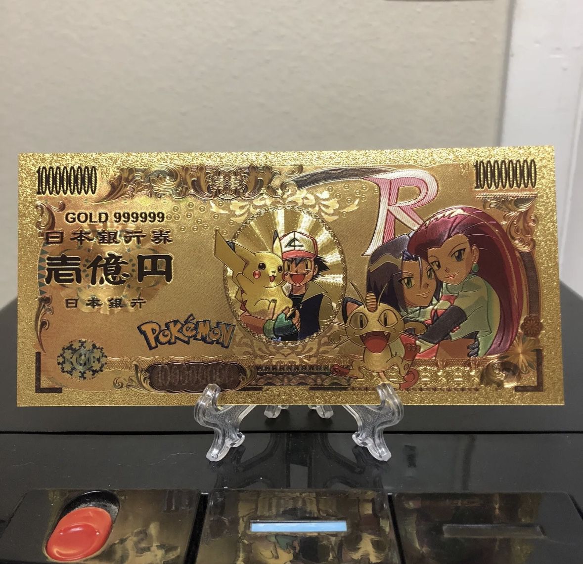 24k Gold Plated Pokemon Team Rocket Trainer Jessie And James With Meowth And Pikachu Banknote