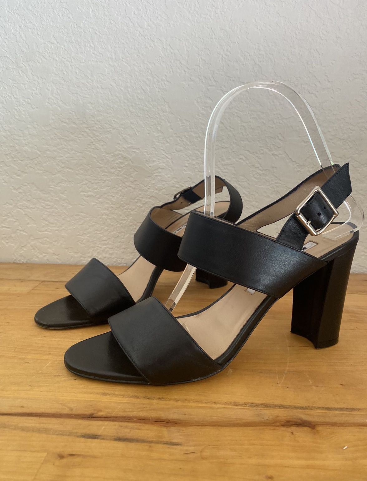 Manolo Blahnik 3.5" Block Style Heels, Black Leather - Ladies Sz 7.5 - EU 37.5