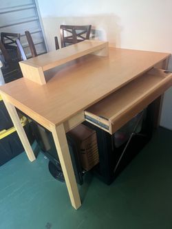 Desk + Rolling File Cabinet Set (Matching Wood)