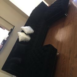 Prada Black Velvet Double Chaise Sectional / couch /Living room set