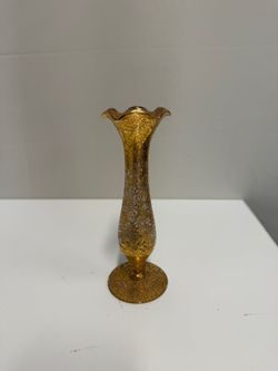 Ornate Gilded Glass Bud Vase with Silver Scrollwork