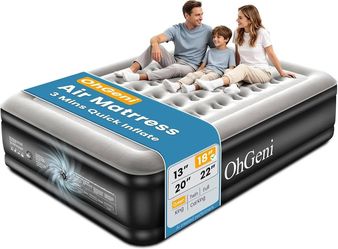 OhGeni Air Mattress Queen with Built in Pump, 18" Raised Blow up Bed, 800lb | Inflatable Mattress,