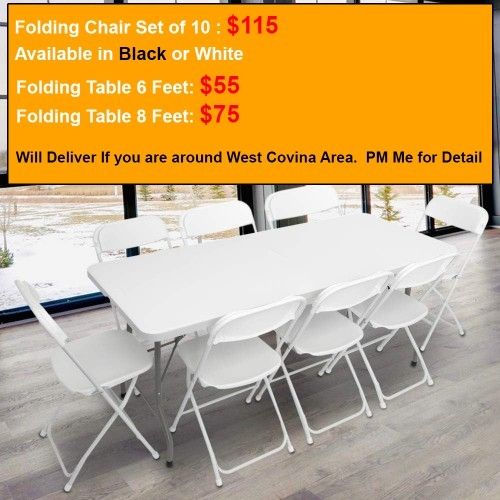 Folding Chair Table Foldable 6ft 8ft. Will Deliver For Small Fee