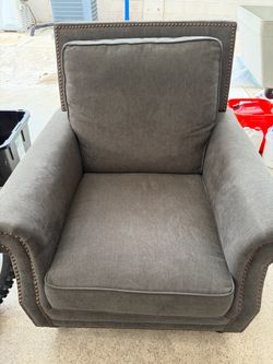Gray Upholstered Accent Chair with Nailhead Trim